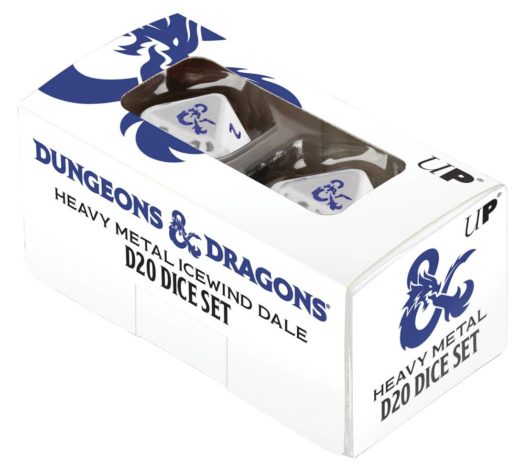 D&D RPG ICEWIND DALE HEAVY METAL D20 WHITE & BLUE DICE SET