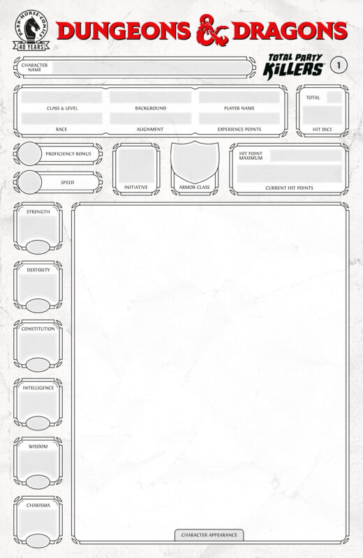 Dungeons & Dragons: Total Party Killers #1 (CVR E) (Blank cover-Character Sheet)